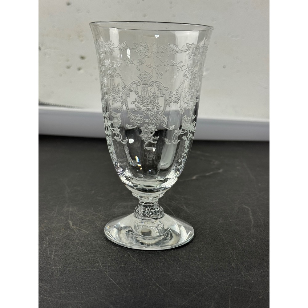 Fostoria Navarre Etched Glass Goblet Clear Crystal Footed Water Tea Glass 6 Inch
